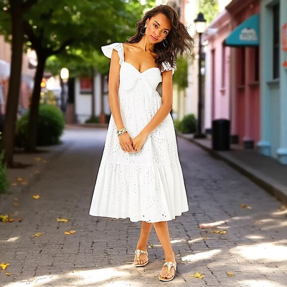 Lilly Pulitzer Lantana Eyelet Midi Dress in Resort White NWT - Size 6 - Picture 1 of 8